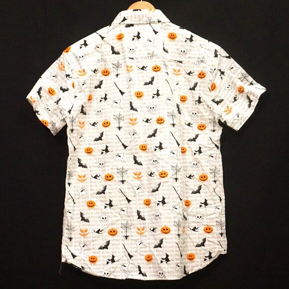 Eighth Avenue White with Gray Boo Halloween Print Button Up Shirt Men’s Medium - Picture 3 of 5
